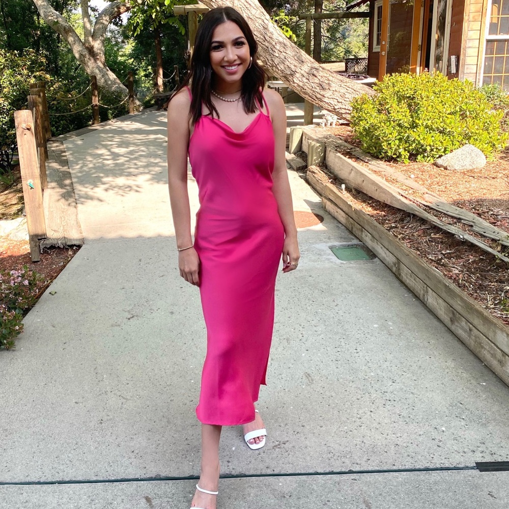 Bright pink silk Zara dress